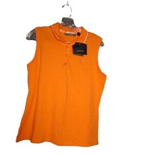 Liz Claiborne Collard Quarter Button Sleeveless Polo Bright Orange Women Size L